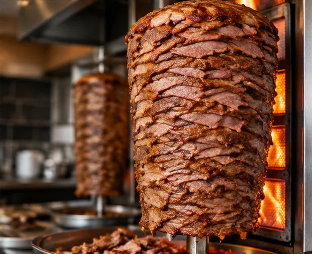 Ocakta pişen ince dilimli yaprak et döner